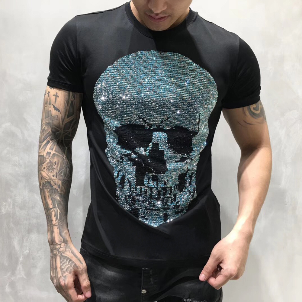 

PLEIN BEAR T SHIRT PP Mens Designer Tshirts Brand Clothing Men's Rhinestone Graphic T-Shirt Skull Printed Bling Stone Classical High Quality Hip Hop Casual Top Tees 116, Blue