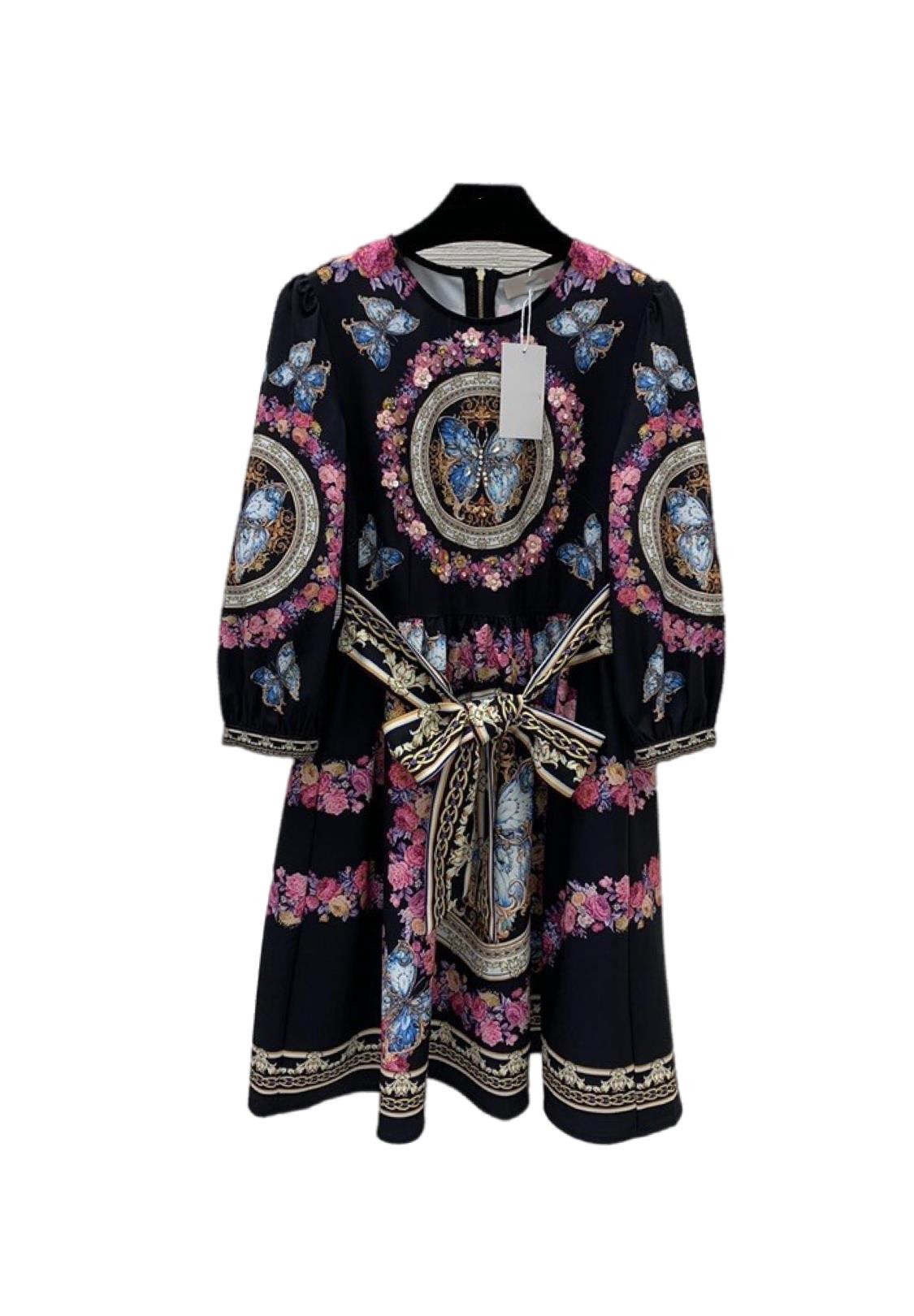 

2022 Spring Summer Milan Runway dresses O Neck Long Sleeve Women' Designer Dress Brand Same Style Dress 1223-2, Black