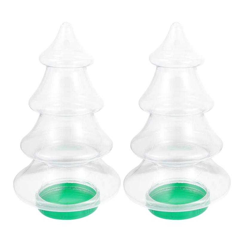 

Gift Wrap 2Pcs Candy Jars Christmas Tree Shaped Plastic Cookie With Lids Lovely Storage Bottles 1.55L