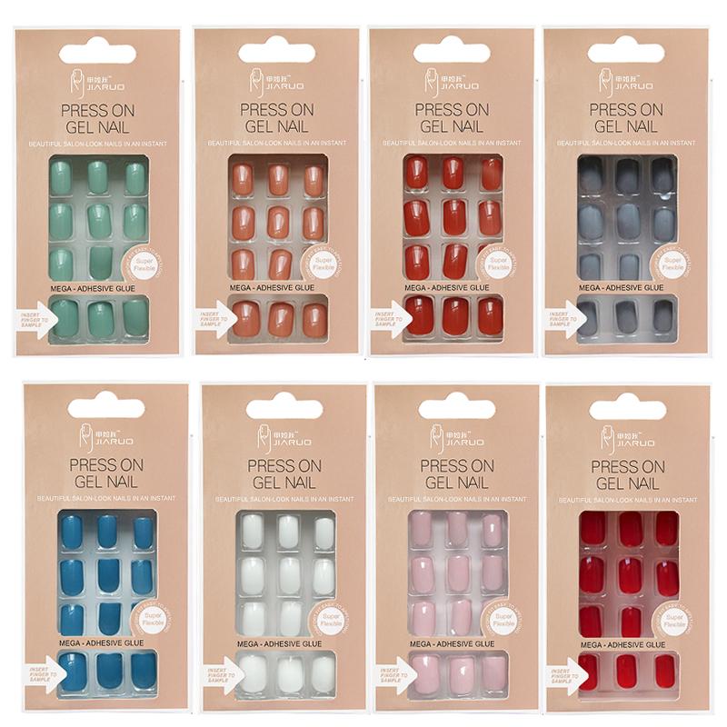 

False Nails Art Fake Nail Tips Set Full Cover Artificial Square Kiss With Glue Stick Designs Clear Display Short Press On Coffin, S319-(24pcs)