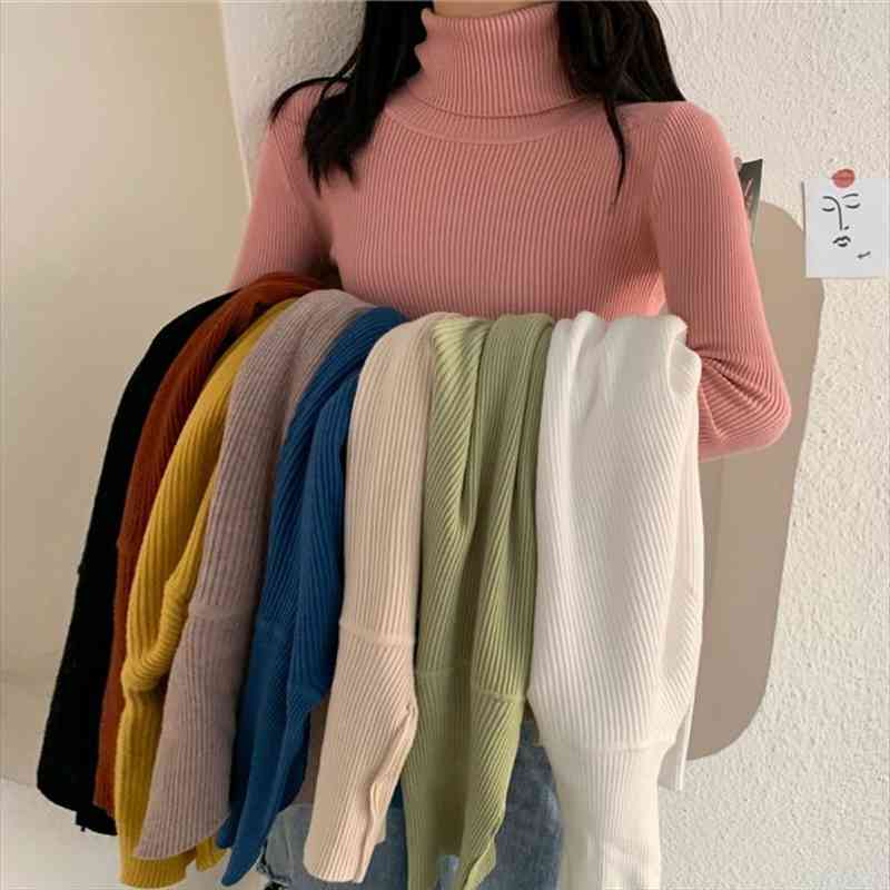 

autumn winter thick sweater women knitted pullover ribbed sweater long sleeve turtleneck slim warm soft pull femme jumper, White;black