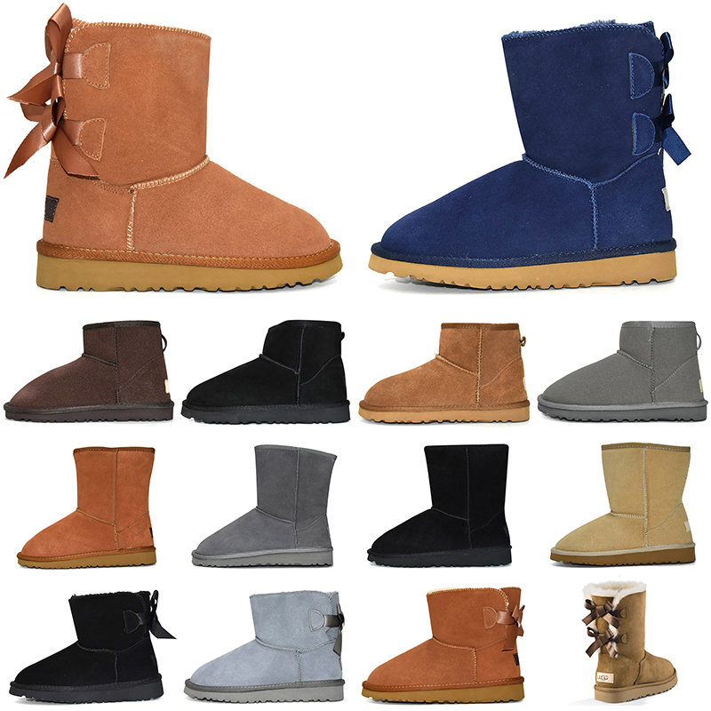 

fashion snow boots women winter boot classic fur mini ankle short ladies girls womens booties triple black Khaki Pink Beige Brown trainers shoes, Mini bailey bow - grey