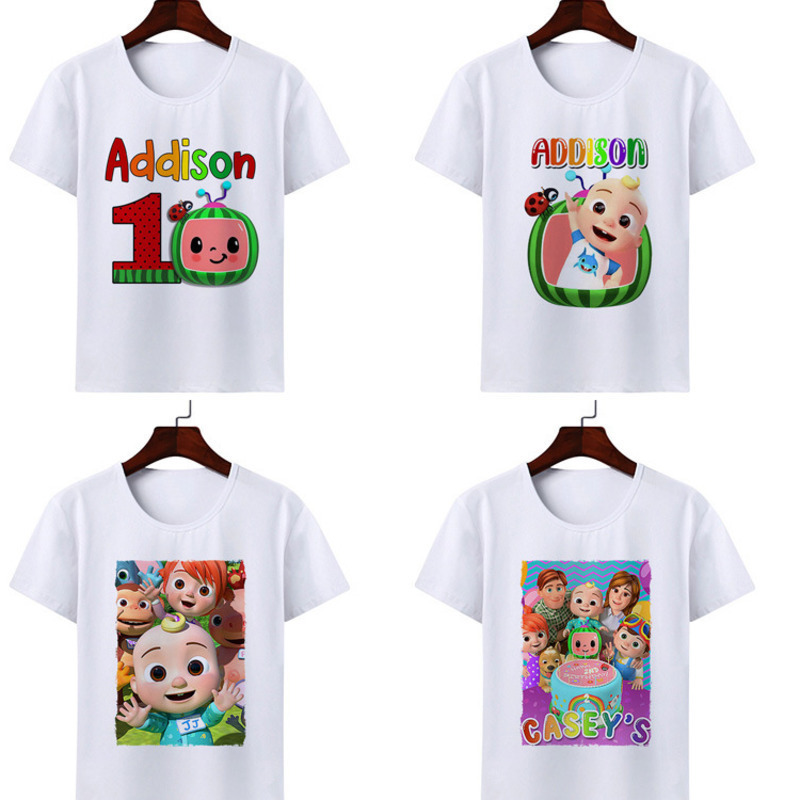 

2021 Cartoon CoComelon Printed JJ Children's Short Sleeve T-shirt Fashion Baby Kids T Shirts For Boy And Girls Summer Clothes G336676, Blue