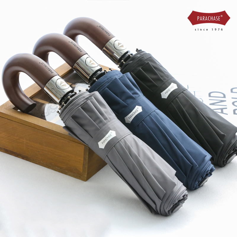 

PARACHASE Automatic Foding Umbrea Men Women 10K Strong Windproof Rain Umbreas Anti UV Sun Protection Wooden Hande Paraguas