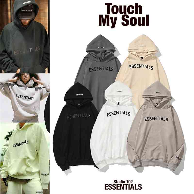 

2021fear of God thread essentials new chest adhesive double hat Hoodie fog, Black