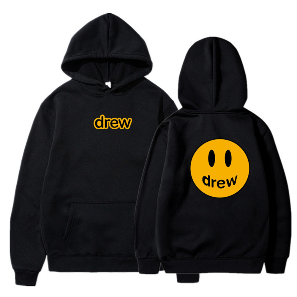 

Sweatshirts Hip hop Hooded Sweater men's sports long sleeve trendy drew house smiling face print loose solid color Hoodie men's wear, Black