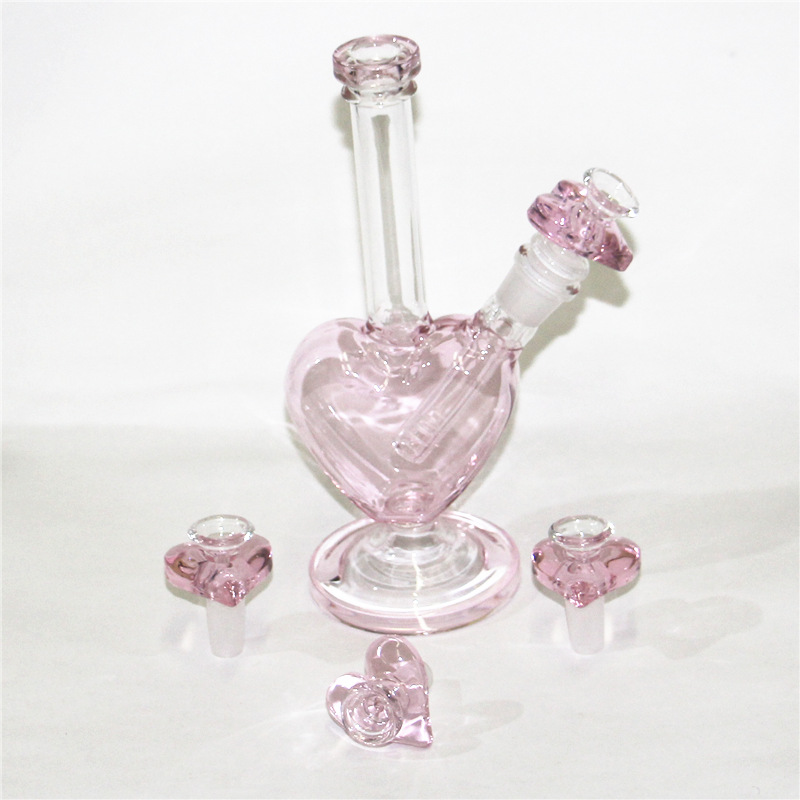 

hookahs 9 inch Heart shape Glass Water Pipe Bong with slide bowl piece bubbler bongs 14.4 mm joint dab oil rig