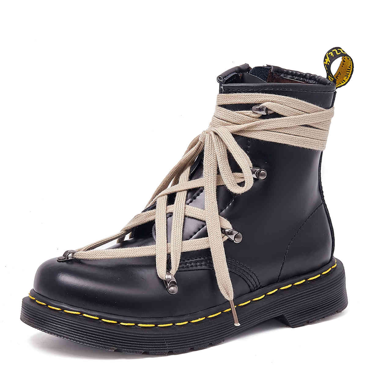Dress Shoes High-top Ro Cross Strap Martin Boots Female Personality Short Side Zipper Leather Round Head Motorcycle WHYN