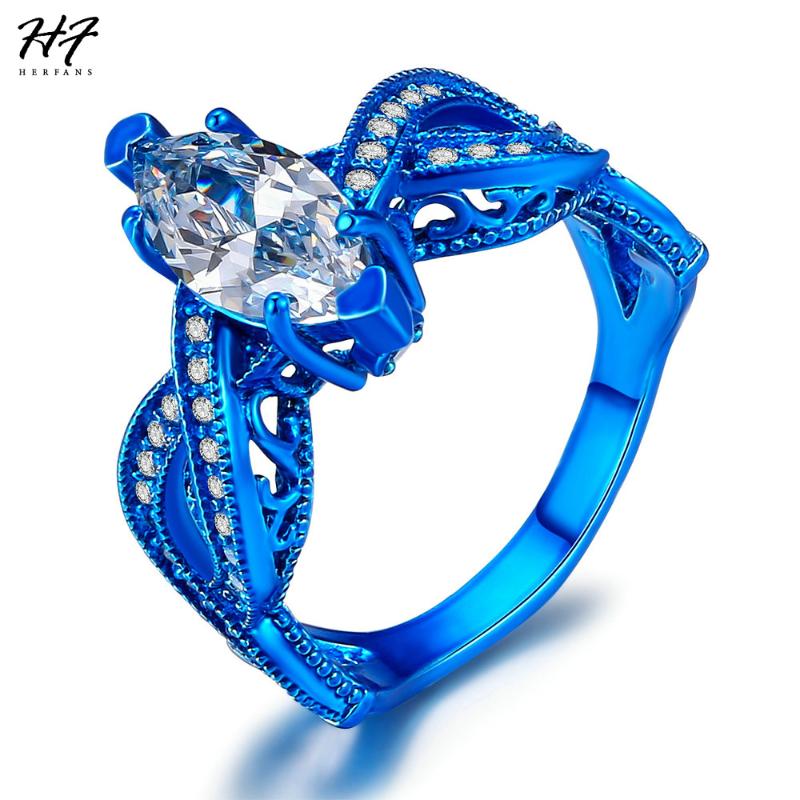 

Cluster Rings HERFANS Luxury Fashion Marquis Cubic Zirconia Blue Gold Color Ring Cocktail For Women Full Size Sale DD039, Golden;silver