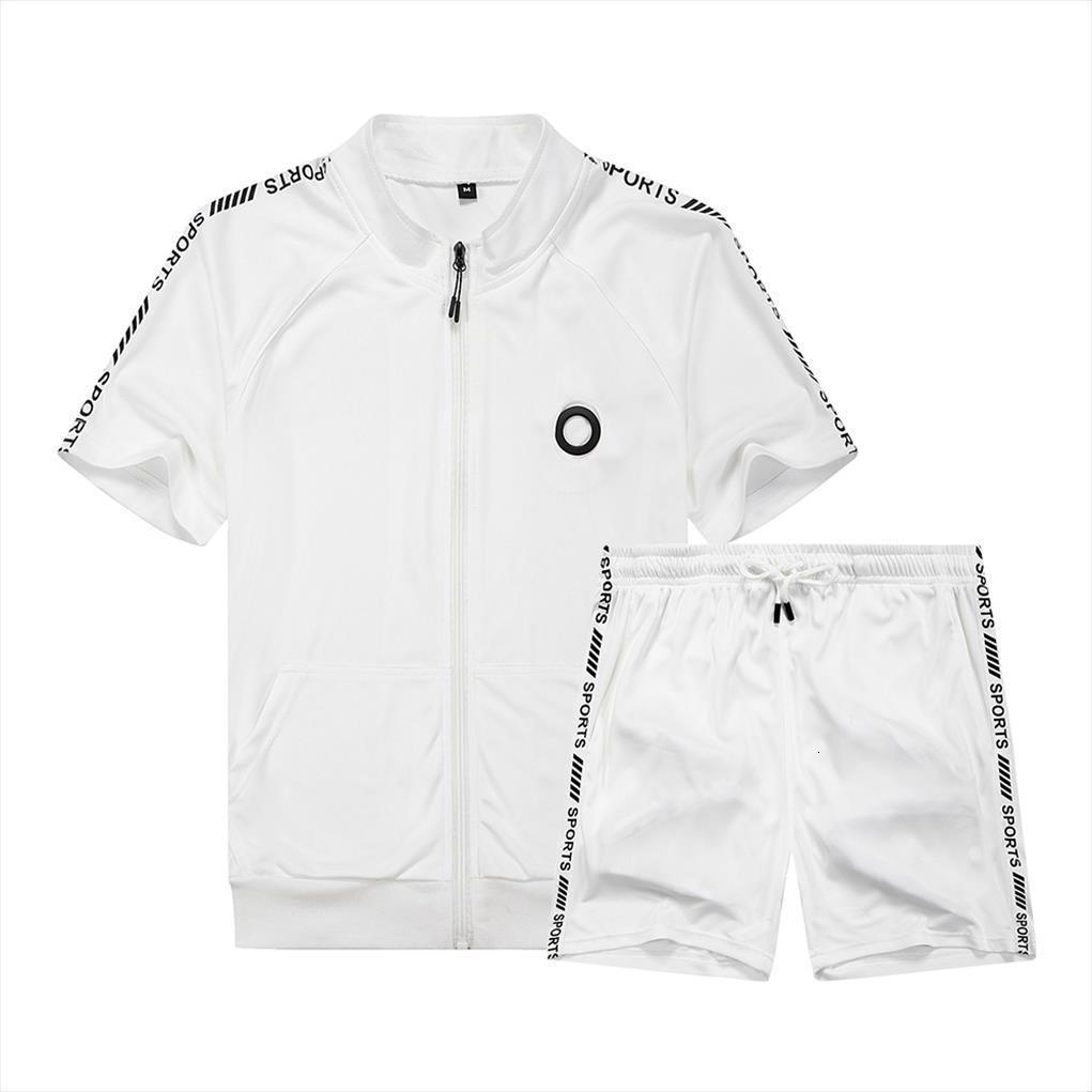 

hip hop jogger set summer men tracksuit casual short sleeve zipper shirt shorts mens 2 piece sportswear male clothes, Gray