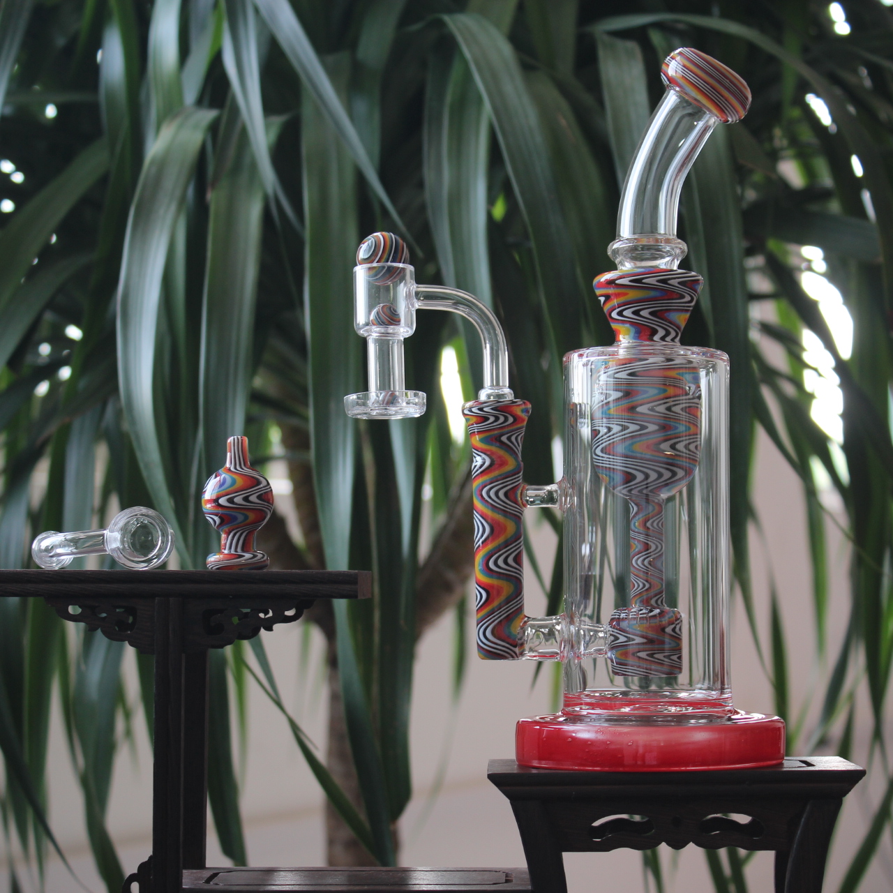 

Bongs Thick Glass Beaker Bong Smoking Pipes 10.5 Inch Tall Recycler Dab Rigs With 14mm quartz banger and spinng terp perp peals