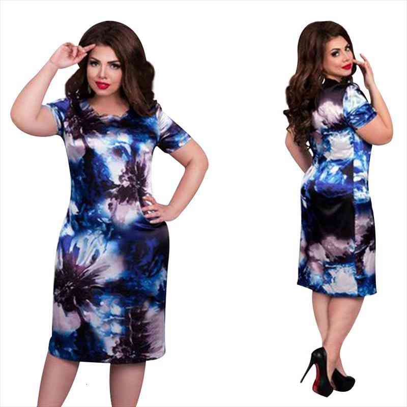 

fashion brand plus size 6xl womens dresses vestidos o neck print flower straight casual summer knee length oversized dress, Black;gray