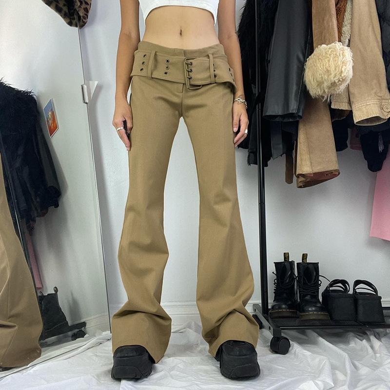 

Women' Pants & Capris Fashion Female Straight-Leg Solid Color Low Waist Long Trousers Casual For Women Y2K Streetwear, Khaki
