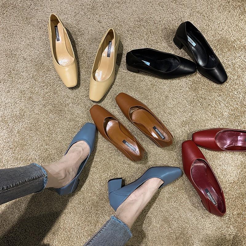 

Dress Shoes Women Spring High Heels Woman Classic Slip On Casual Ladies Elegant Square Toe Soft PU Fashion Female Pump Zapatos De Mujer, Beige