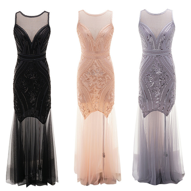 

Summer Formal Long Dresses Pretty O Neck Sleeveless mesh Appliques Tulle Evening Party Gowns Robe Soiree Sexy dress vestidos 210520, Pink