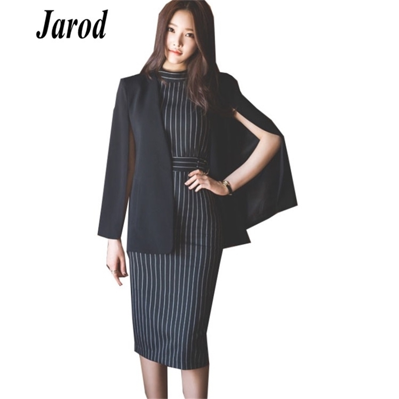 

High Quality 2 Piece Set Office Dress Suit Fashion Slim Elegant Women Bodycon Pencil 210519, Black