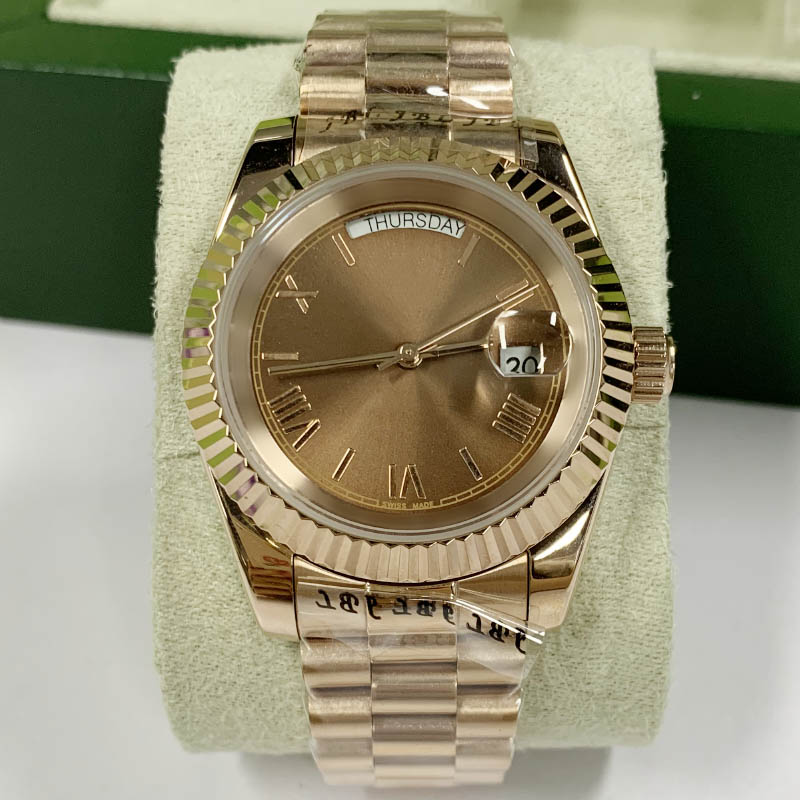 

40mm Automatic Mens Watch Rose Gold Strap & Dail Self-winding Watches Concealed Folding Crown Wristwatch with Date RLS, Box only