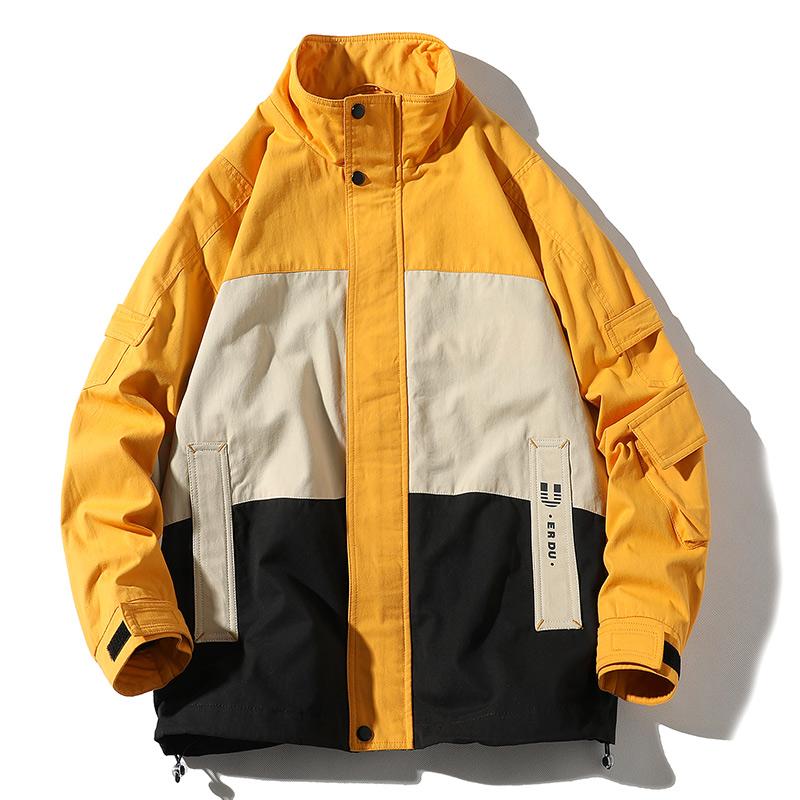 

Men's Jackets 2021 Autumn-winter Windbreaker Color Block Fashion Street Wear Cargo Outwear Casual Loose Stand Collar, Green
