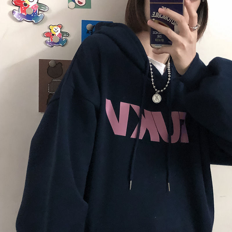 

women's hoodies & sweatshirts sweater autumn winter korean loose plush thickened new letter printed long sleeve hooded coat qn* uc, Black