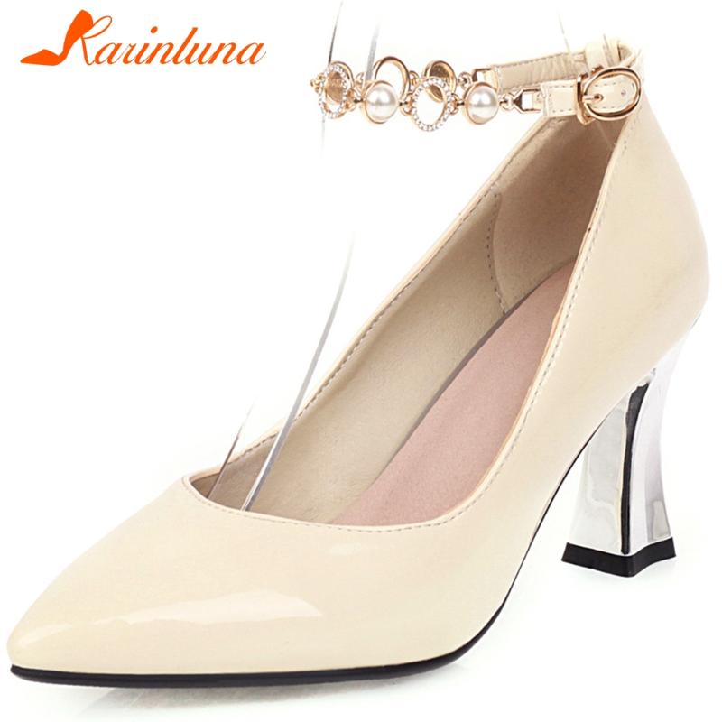 

Dress Shoes KARIN Lady Casual Party Wedding High Heels Pumps Ankle Strap Crystal Pearl Pointed Toe Women Spring Woman, Black
