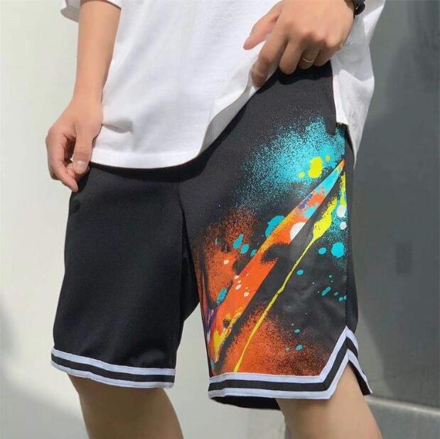 

Men Shorts Pant Summer Trousers Casual Loose Extend Letter Print Button Geometric Pants Streetwear Outdoor ST2111, White;black