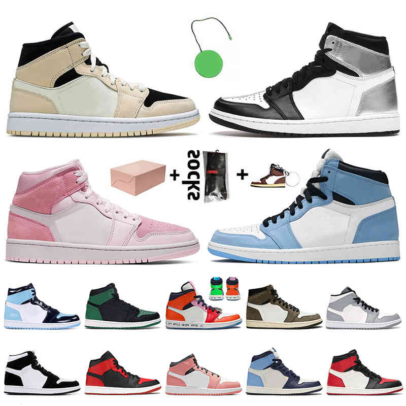 

Women Men 1s Basketball Shoes Jumpman 1 High OG Silver Toe Mid Barely Orange Digital Pink Twist UNC Obsidian Trainers Sneakers, Item19 high og black gold 36-46
