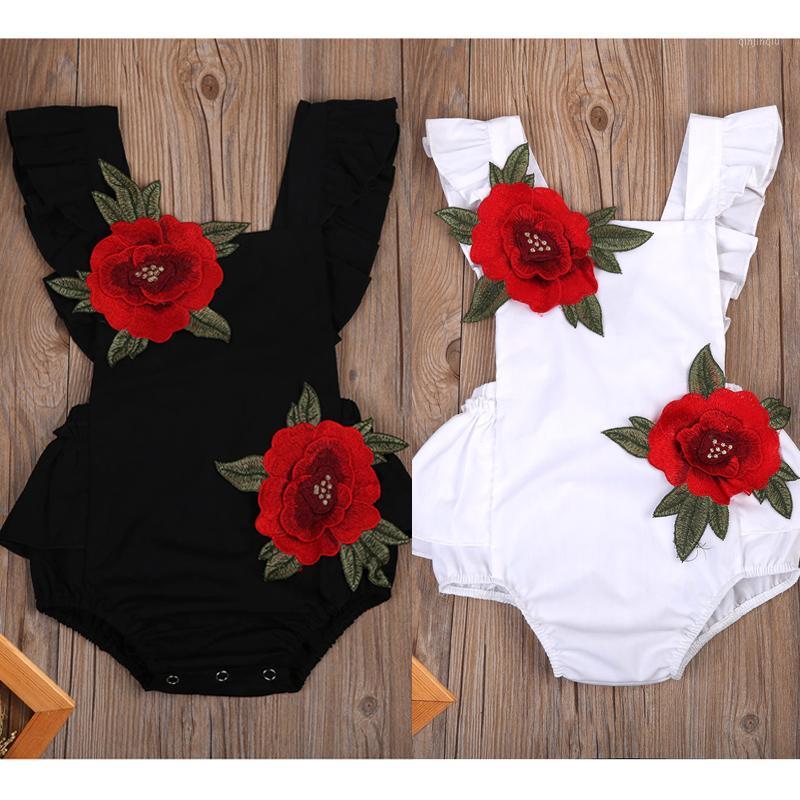 

Born Baby Girls Sleeveless Jumpsuit Floral Romper Outfits Girl Clothes Bodysuit Sunsuit, White