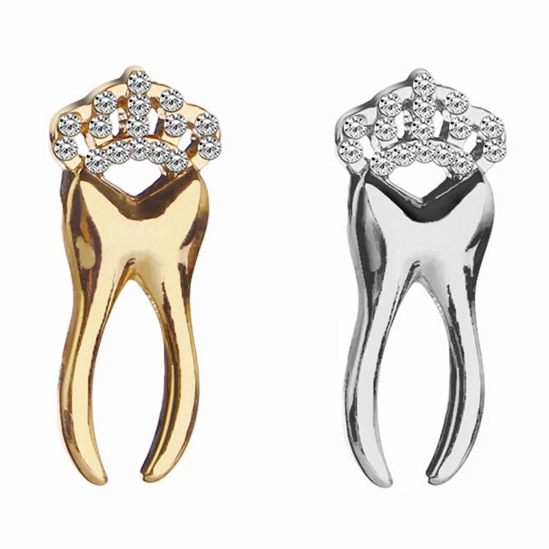 

Pins, Brooches Fashion Tooth For Women Dress Lapel Pin With Crystal Crown Gold Sliver Teeth Dentist Jewelry Button Badges Kids Gifts
