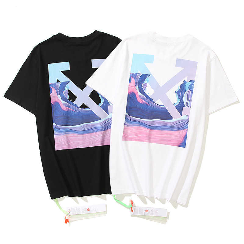 

Men's T-shirt Wave Print Short Sleeve for Men and Women, White;black