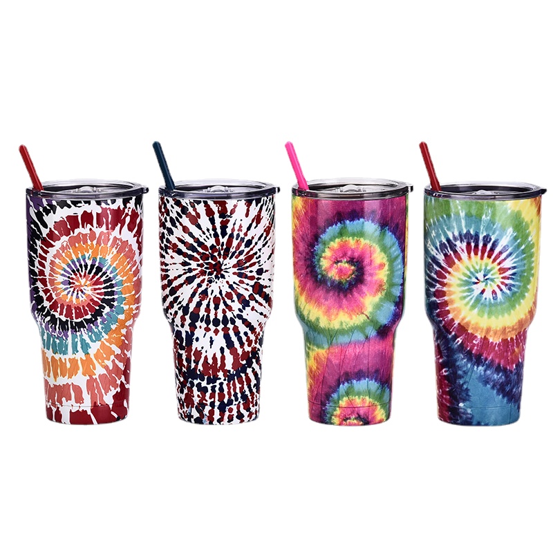 

30Oz Tie Dye Large Ice Cup Capacity Stainless Steel Outdoor Coffee Creative Straw Water (The logistics price Pls Contact us)