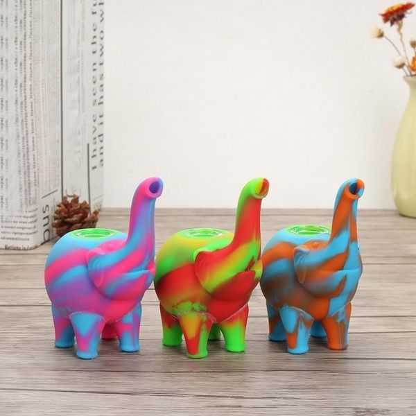 

Elephant shape silicone smoking water pipe tobacco herb pipes Removable sealed smoke set