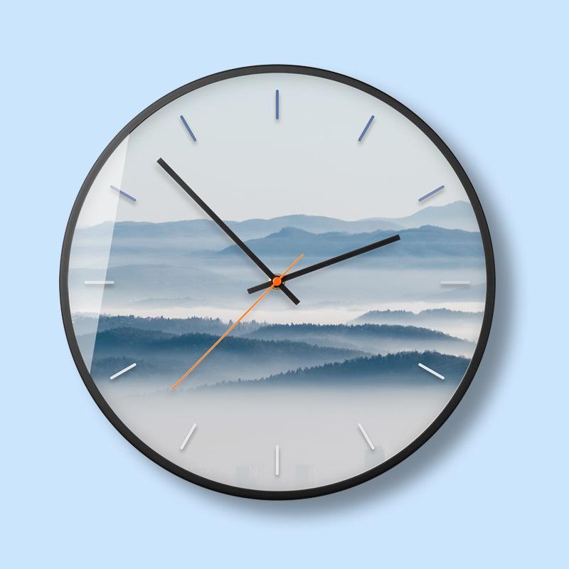 

Wall Clocks Nordic Metal Silent Clock Mist Forest Decorative Painting Small Fresh Bedroom Living Room Watch Home Decor 50A048