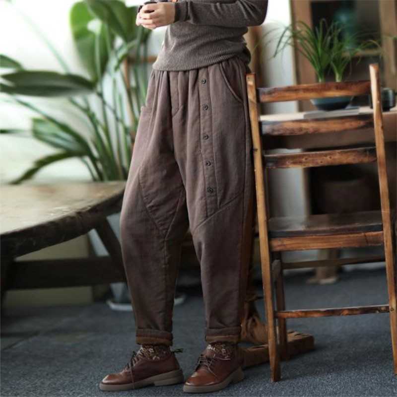 

Autumn Winter Arts Style Women Elastic Waist Thicken Warm Harem Pants Cotton Vintage Pants Femme Trousers Plus Size V127 210608, Black