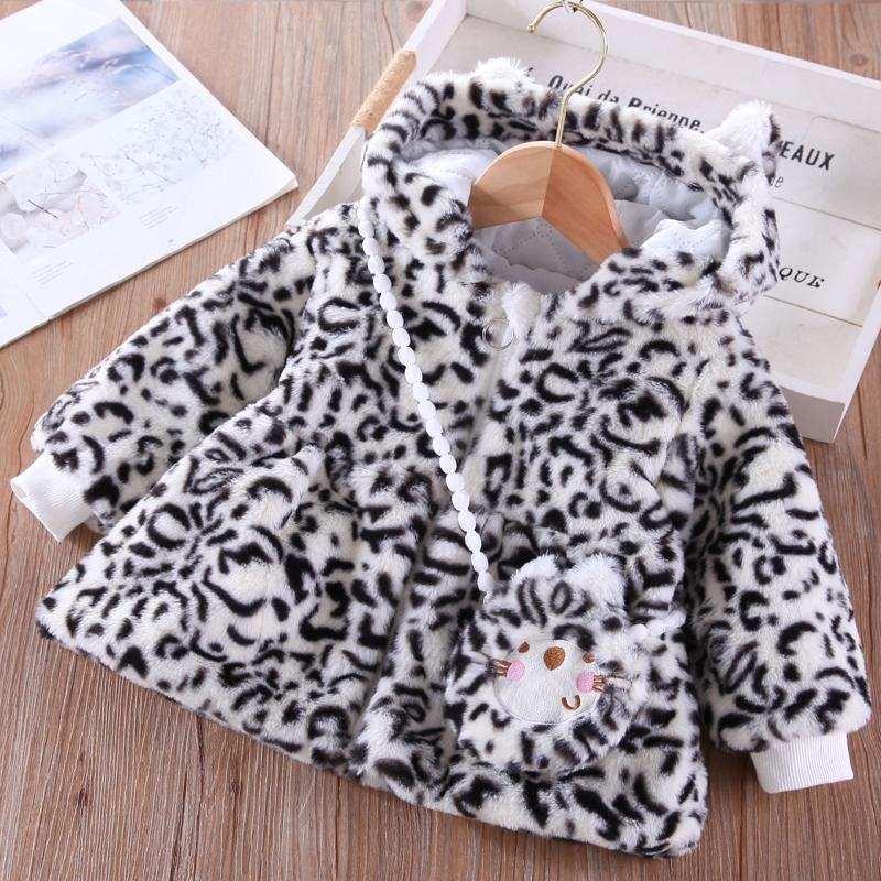 

Jackets Toddler Baby Girls Coats Winter Leopard Printed Fleece Windproof Coat Hoodie Thicken Warm Outerwear Jacket+bag Ropa Para NiÃ±a, Blue;gray