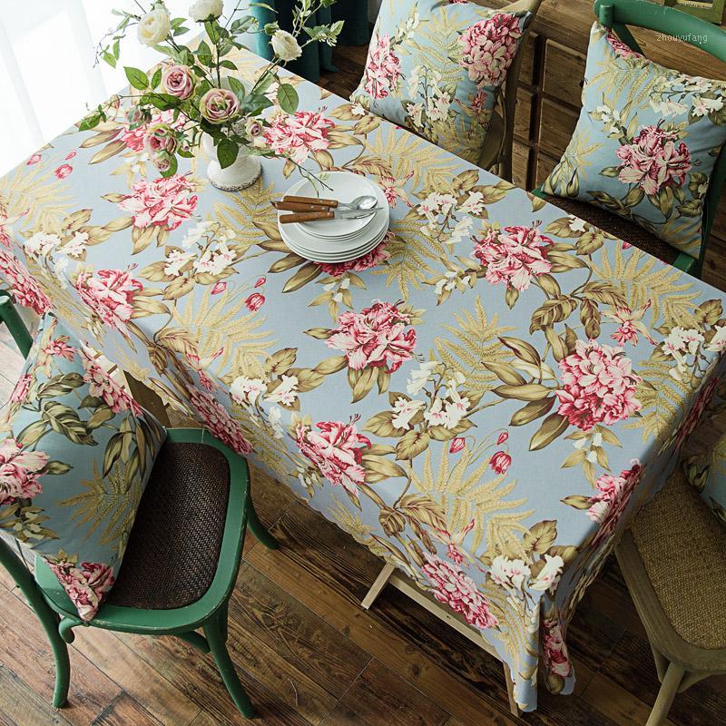 

Table Cloth America Style Dining Tablecloth With Flower Printing Waterproof Oilproof Thick Rectangular Polyester Cover