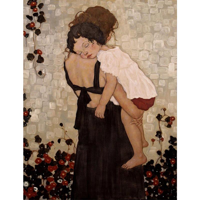 

Paintings AMTMBS Mother And Child By Gustav Klimt Acrylic Paint Oil Painting Numbers Kits Draw On Canvas DIY Frame Home Wall Art Decor
