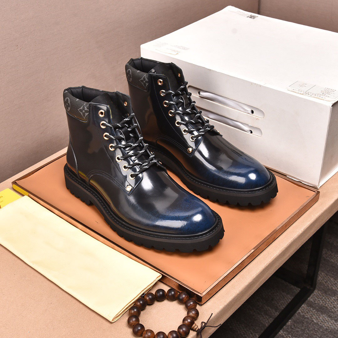 

High Quality Mens Designer Genuine Leather Martin Ankle Boots Men Brand Fashion Outdoor Luxury Platform Motorcycle Boots Size 38-45, Blue