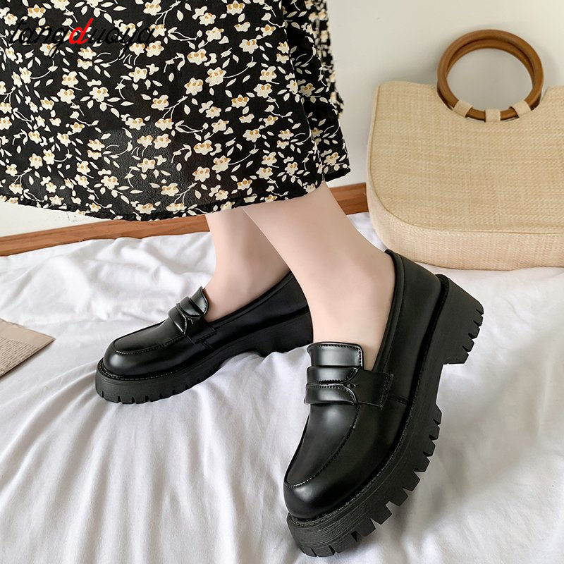 

low heel shoes women 2022 Oxford Shoes Japanese student School Uniform Shoes Platform cute Vintage loli, Black