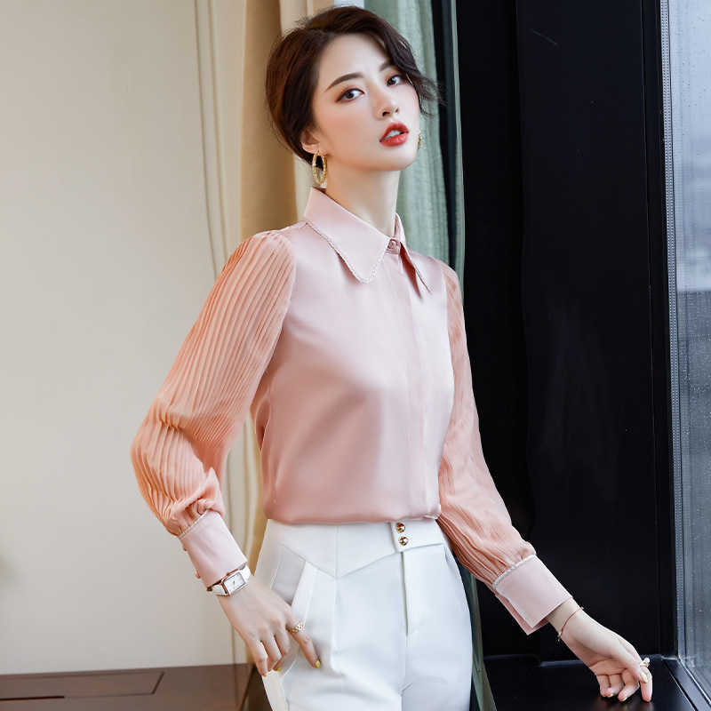 

High quality plus size ladies shirt autumn and winter solid color loose office bottoming stock overalls 210527