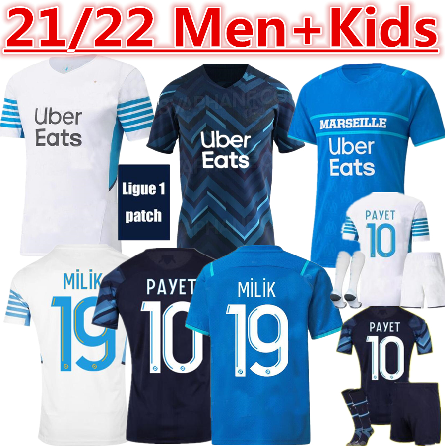 

Marseille soccer jersey Olympique De 21 22 OM 2021 2022 maillot foot CUISANCE GUENDOUZI BENEDETTO KAMARA PAYET football shirts men + kids kit, Black;yellow
