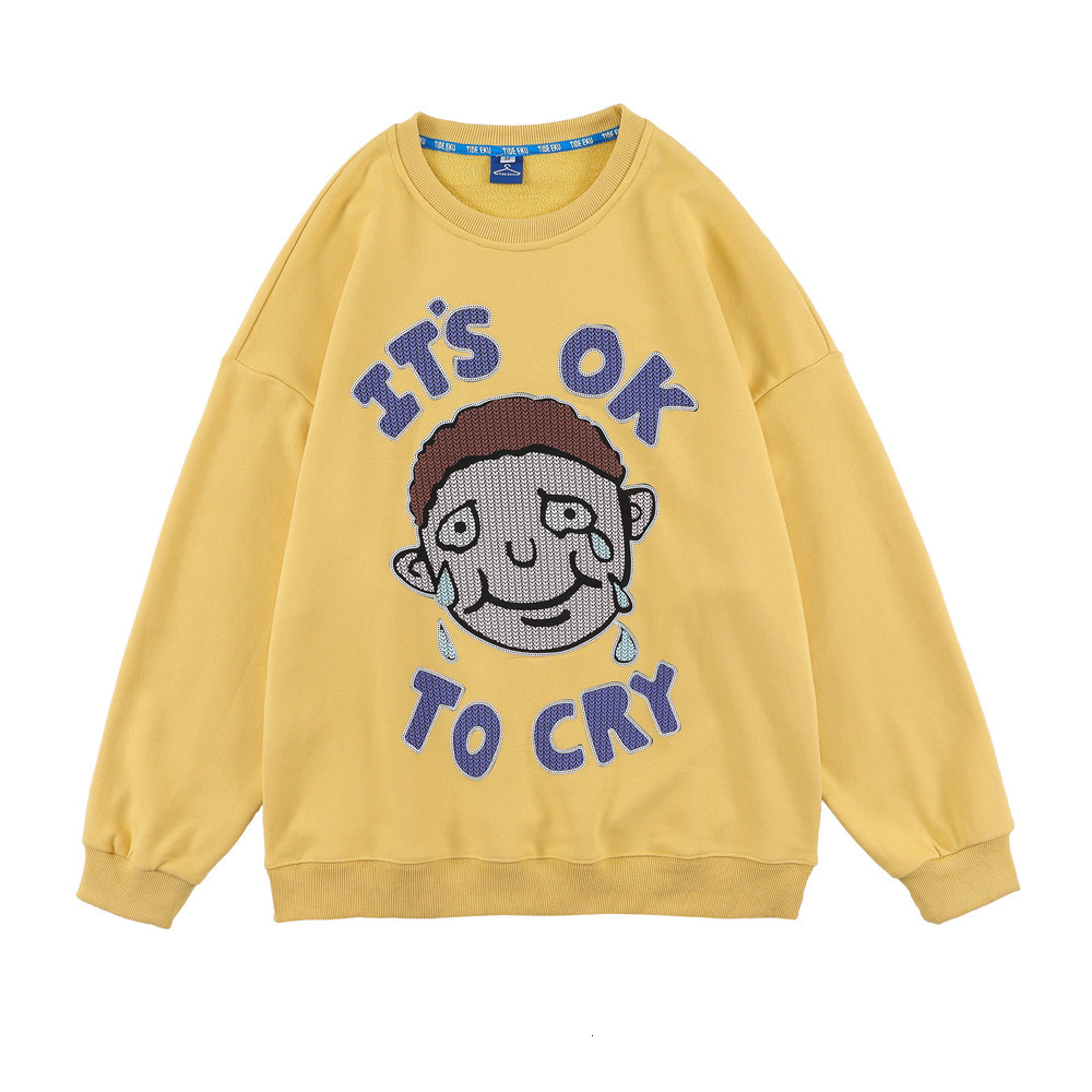 

Sweatshirts Cartoon spoof printed hoodless sweater mens street trend loose round neck long sleeve lazy fashion brand Pullover Hoodie, Yellow
