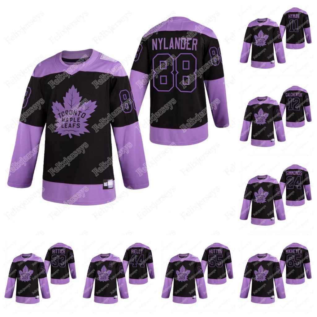 

Womens Toronto Maple Leafs 2021 Hockey Fights Cancer Jersey William Nylander Zach Hyman Wayne Simmonds David Rittich Ben Hutton Ilya Mikheye, Black;red