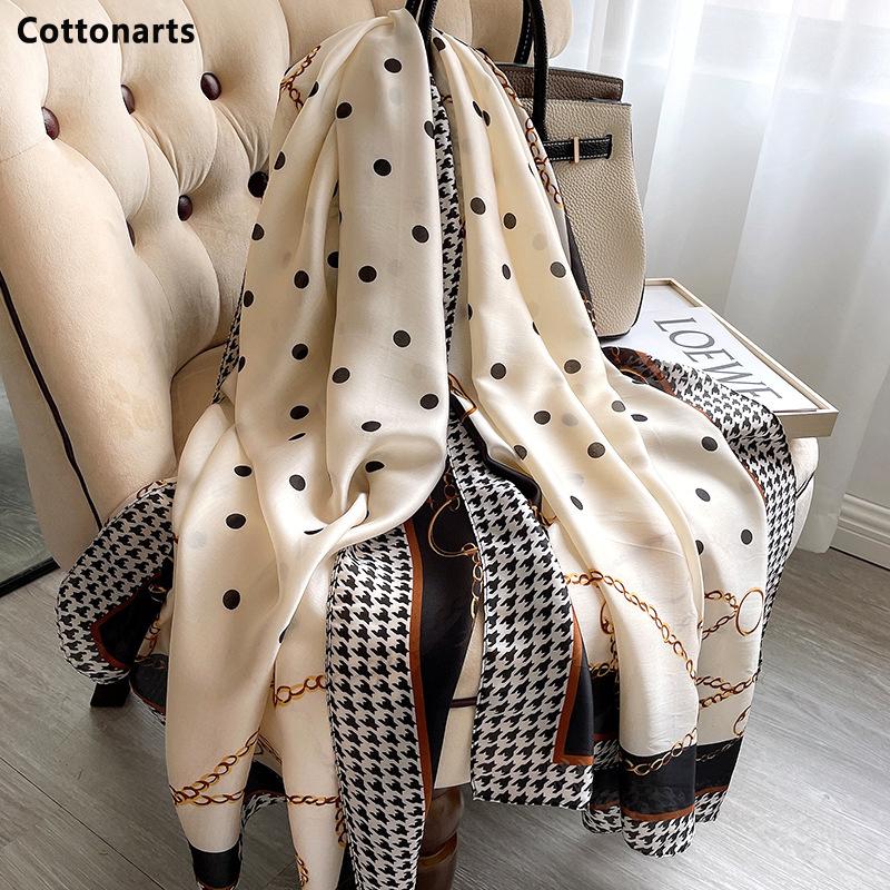 

Scarves Silk Scarf Foulard Bandana Fashion Chain Dot Print Neck Outdoor Warm Shawl Wraps Lady Beach Sunscreen Pareo