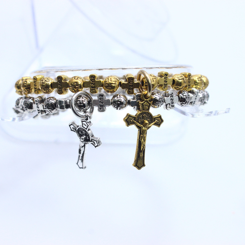 

Alliage Croix Ronde Perlée Chapelet Bracelets Christian Religieux Croix Bijoux Faits À La Main