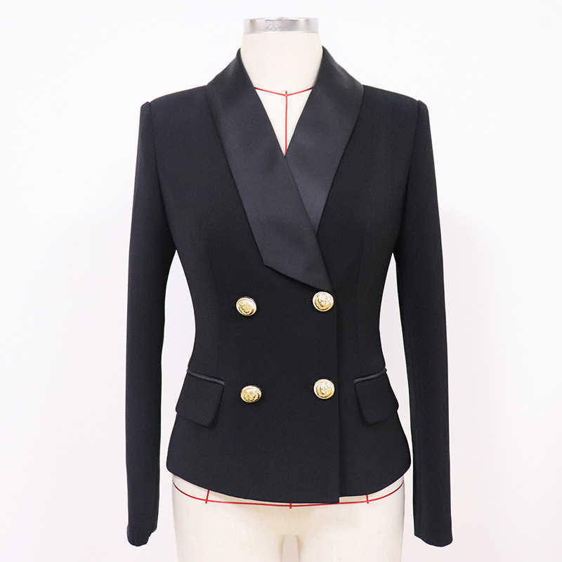 

autumn and winter women's professional office suit jacket femininity Temperament Slim Metal Double-breasted Ladies Blazer 210527
