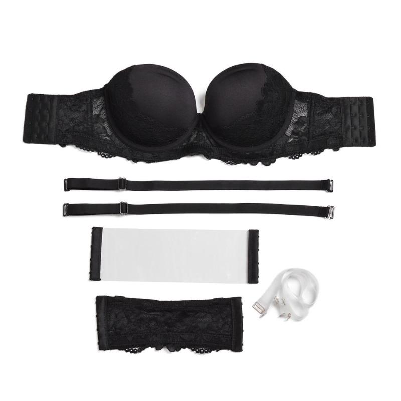 

Bras Ladies Women's Invisible Straps Sexy Bra Halter Plunge Strapless Push Up Cup Underwire Padded Lace Bralette Lingerie, Black