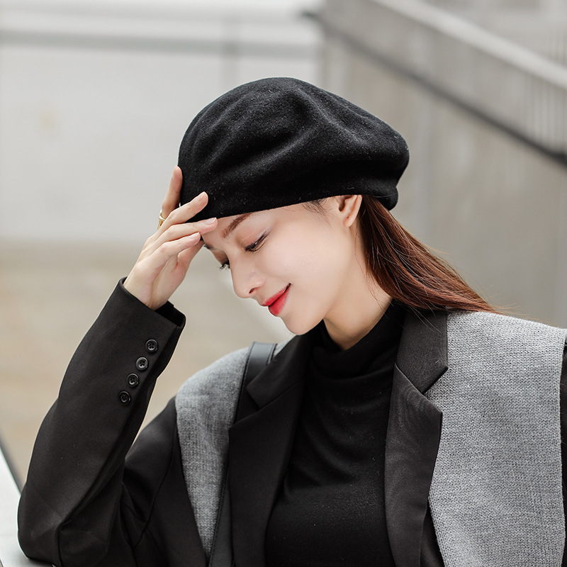 

Beret Female Summer Thin British Breathable Japanese Ins Style Retro Easy Matching Spring Popular Net Red Painter Hat, Black