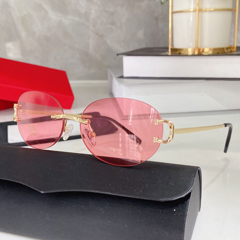 

Sunglasses 0124 womens fashion shopping party round frameless ultralight glasses female color UV 400 lens size 55-15-140 designer top quality with original box