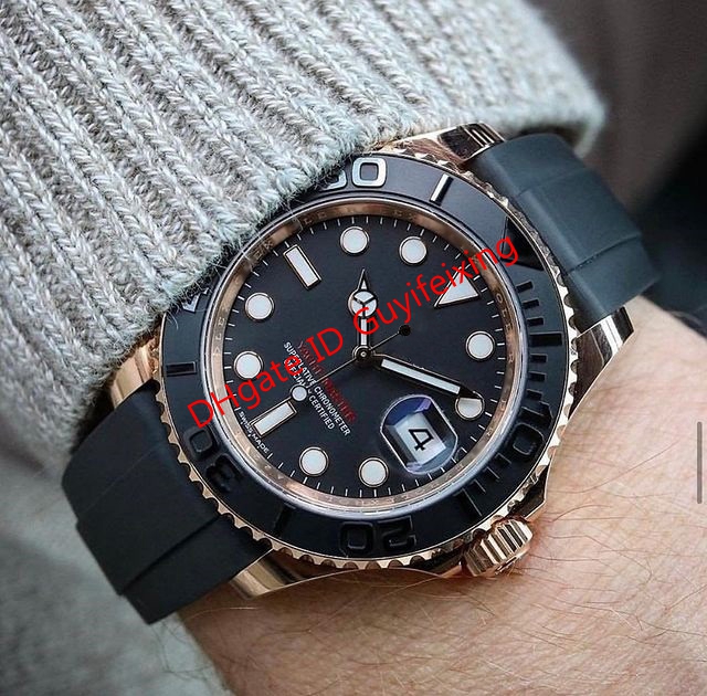 

Luxury Mens watch 40mm 116655 268655 Black Dial Rose Gold Men Watches Rubber Bracelet Men Asia 2813 Mechanical Automatic Steel Bezel Fashion, Slivery;brown