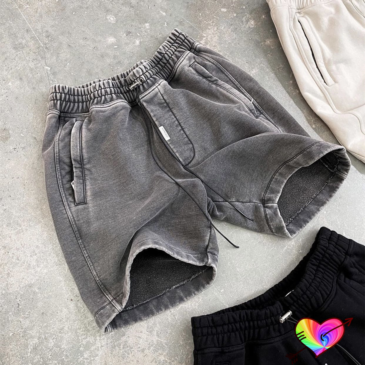 

Classic Shorts Men Women 1:1 High Quality Washed Vintage BLANK Metal Terry Cotton Breeches